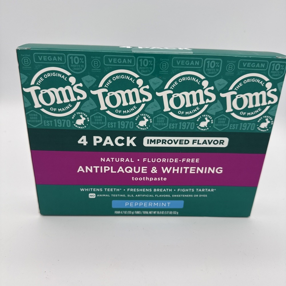 Tom's of Maine Antiplaque & Whitening Toothpaste Peppermint 4 Pack - New